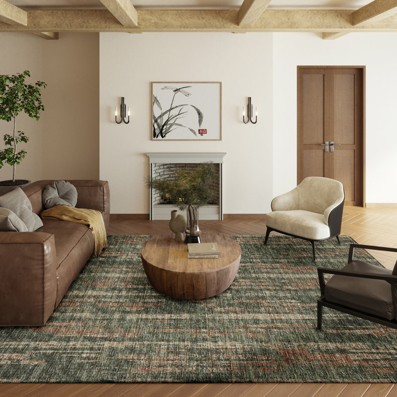 Green Chenille Flat Woven Washable Rectangular Rug 3' x 5'