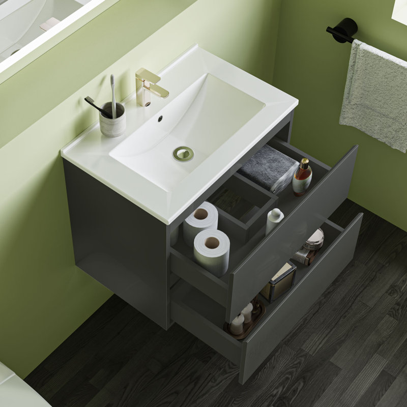 Clivia 600mm Single Bathroom Vanity with Drop In Ceramic Basin, Anthracite