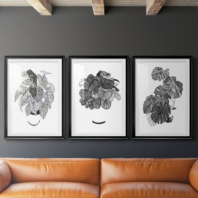 B&W Plante d'intérieur I - Impression encadrée sur mesure de qualité supérieure - 3 pièces, H 27 po x l 39 po, Noir