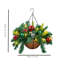 2 paniers suspendus de Noël avec panier suspendu de Noël artificiel pré-éclairé avec pommes de pin et grappes de baies rouges