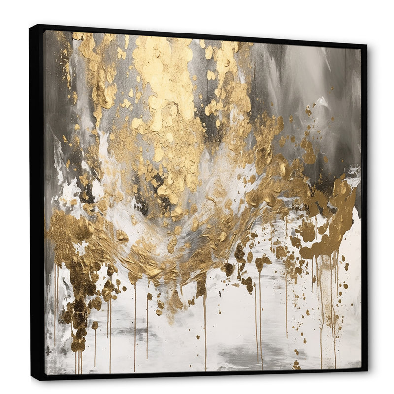 Goutte dorée moderne - art mural abstrait, H 30 po x l 30 po, Reproduction avec cadre flottant, Noir