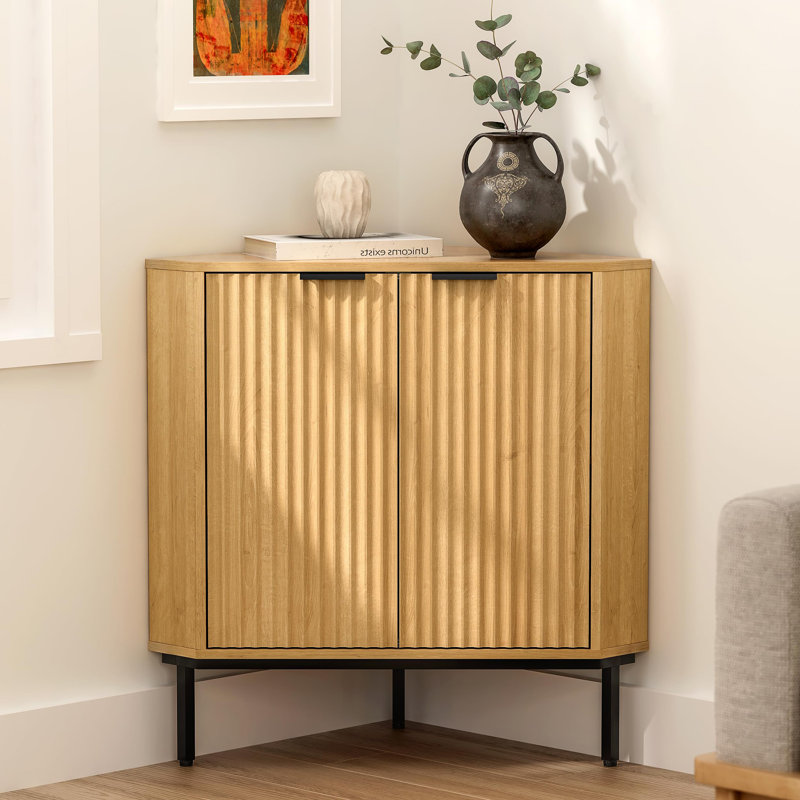 Armoire de coin moderne cannelée, Chêne naturel