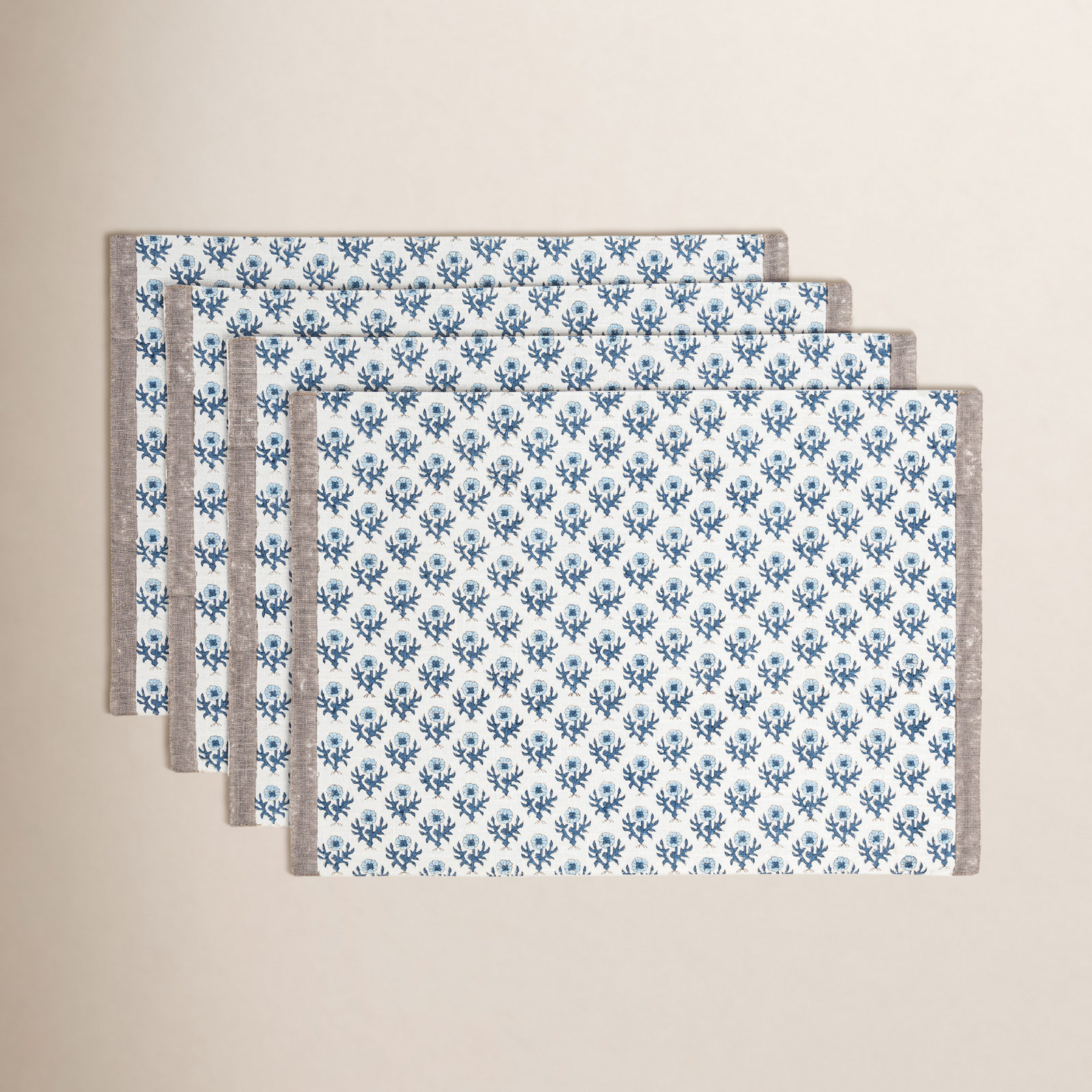 Hand-Blocked Cotton Placemat, Blue Bloom