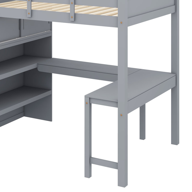  Lit mezzanine avec bureau et tablette Johnnette, gris