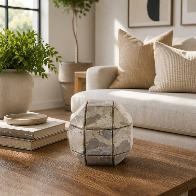 Grande sphère en marbre beige Hershman Pompano, H 6 po x l 6 po x P 6 po