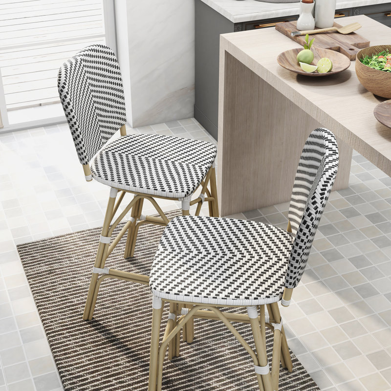 Fetzer 29.75" Patio Bar Stool, Black/White