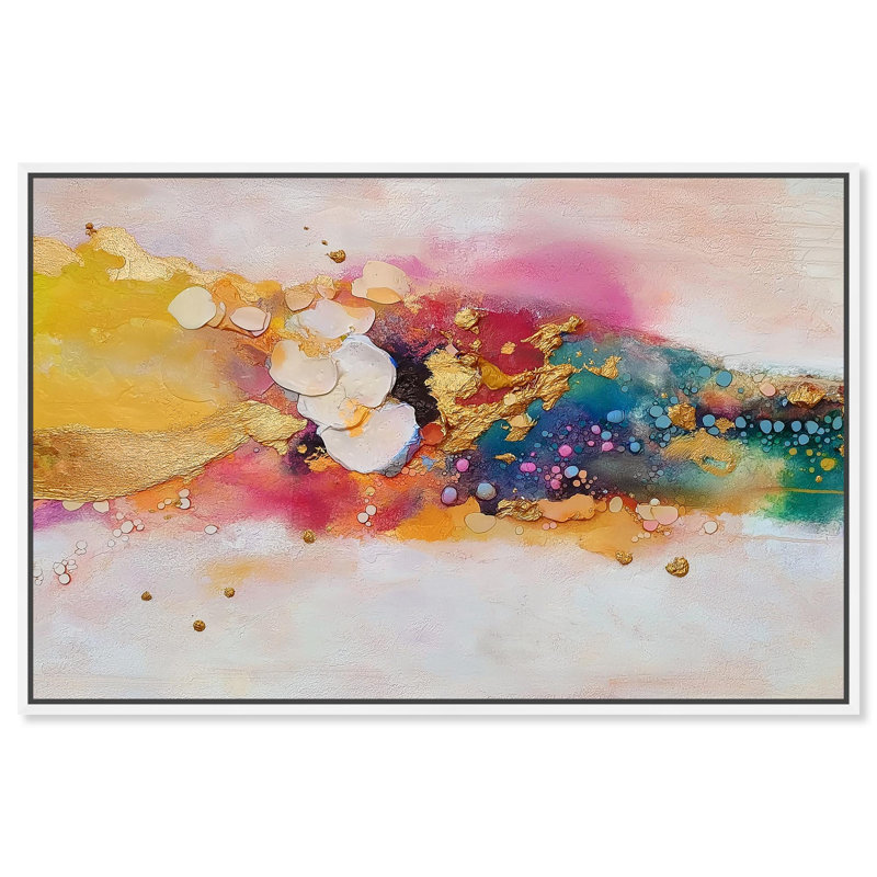 «Explosive Rhythm I», toile abstraite par Pop Art , Cadre flottant blanc, H 31 po x l 46 po
