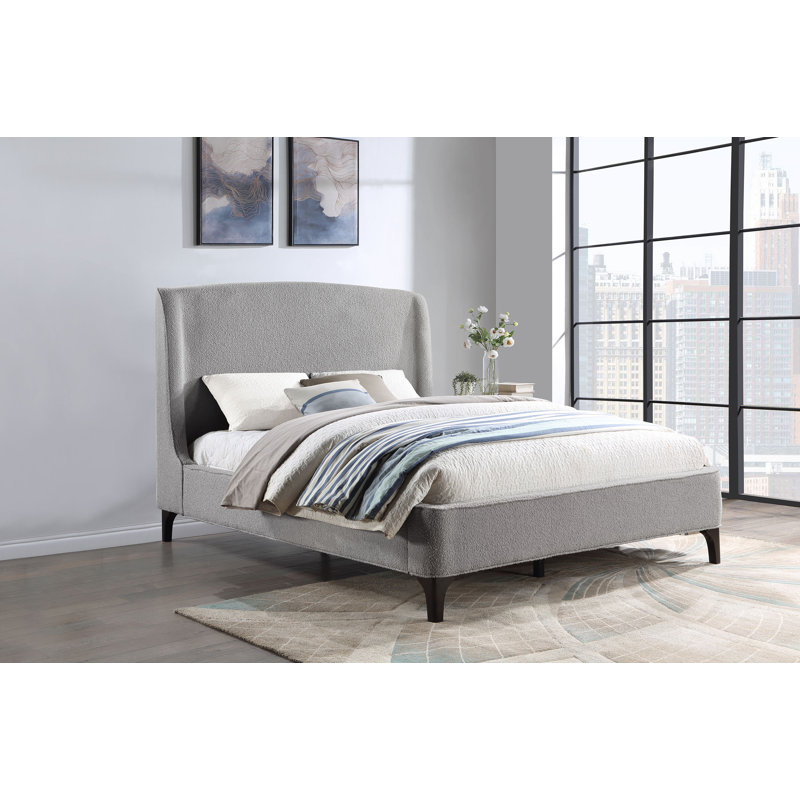 Cauz Upholstered Queen Wingback Bed Snow, Queen, White
