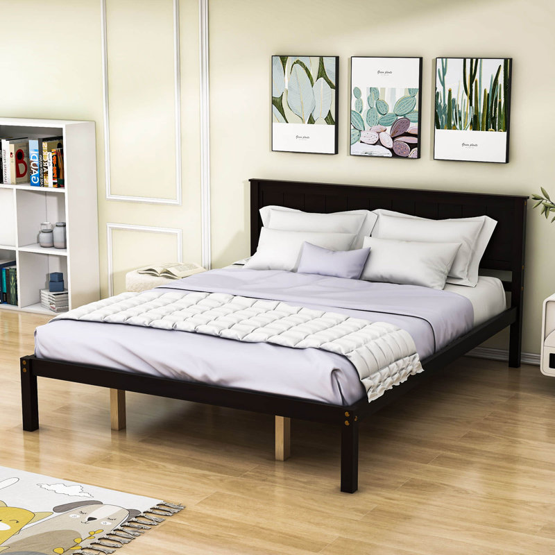 Base de lit plateforme en bois avec tête de lit, Espresso, Grand