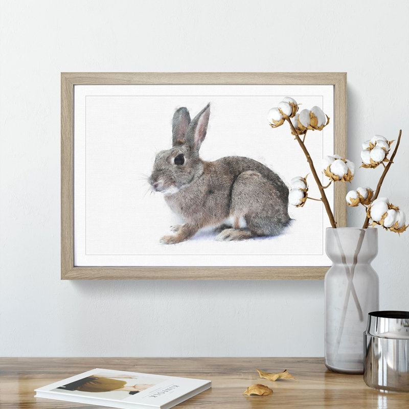Brown Bunny Rabbit Painting - Single Picture Frame Print on MDF, Oak, 33cm H x 45cm W x 2cm D