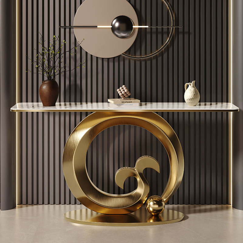 Console de style italien simple et luxueuse, 33.5" H x 70.9" W x 13.8" D, Doré