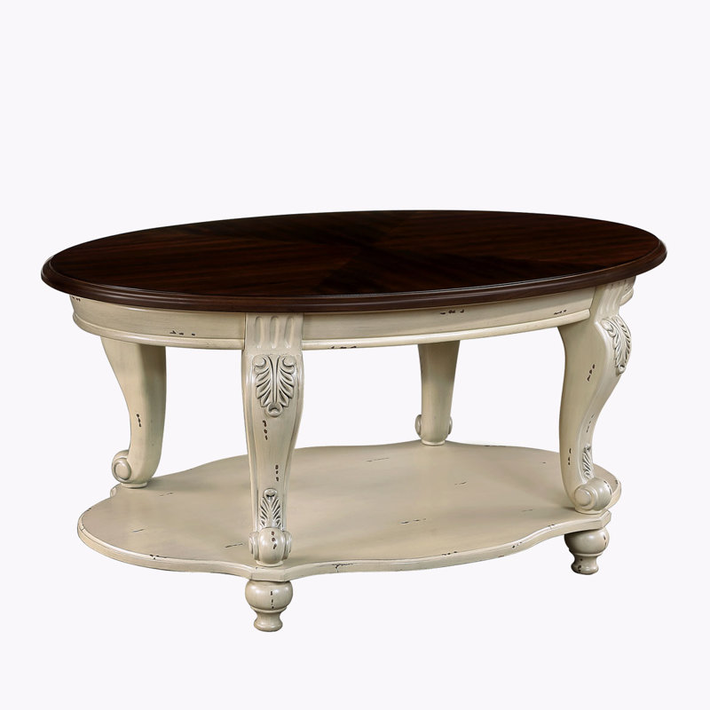 Mairie 42-inch Oval Wood Coffee Table, Dark Brown, Antique White