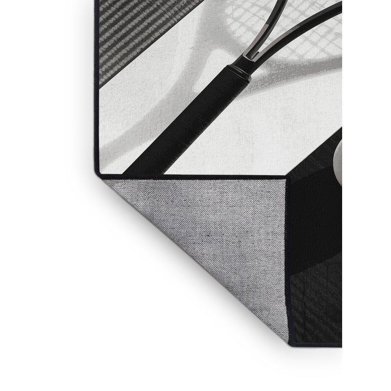 Machine Washable Marvale Tennis Racket Ball Modern & Contemporary Geometric Rug in Gray – Black Binding, 7x9
