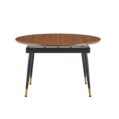 Walnut Oval Extendable Dining Table, MDF Top Modern Expandable Kitchen Table With Sturdy Metal Legs For Dining Room, Seats 6-10 People