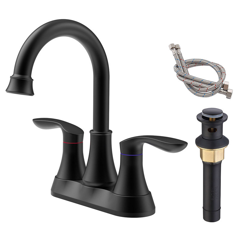 Bathroom Faucet With Pop-Up Drain & Supply Hoses 2-Handle 360 Degree High Arc Swivel Spout Centerset 6 Inch Vanity Sink Faucet