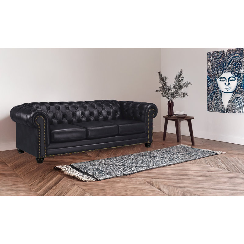 Canapé Chesterfield Ornellas, Cuir synthétique noir