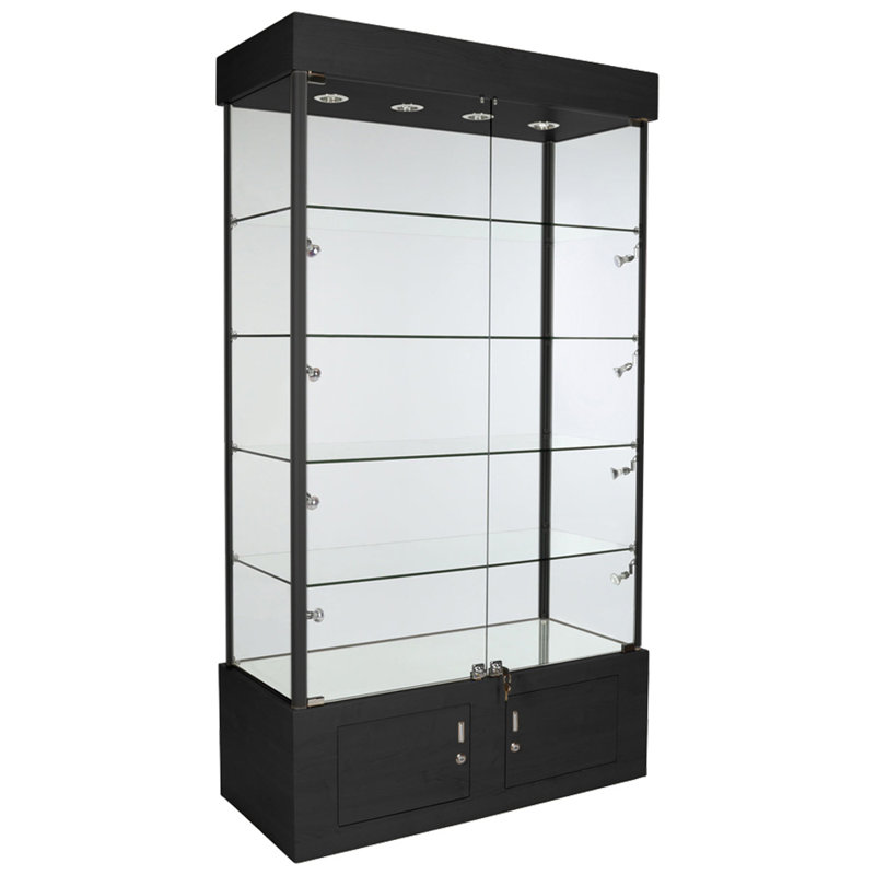 73 po x H 40 po x - Vitrine murale en aluminium avec cadre DEL en verre encadré | Entièrement assemblé, Noir