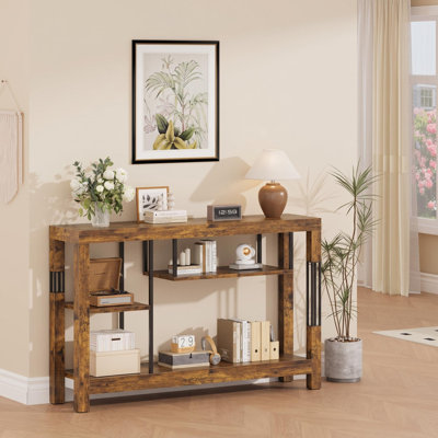 Console étroite de style industriel et champêtre, étagères de rangement ouvertes à plusieurs niveaux pour petits espaces