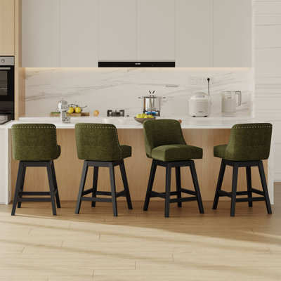 Swivel Upholstered Bar Stool with Solid Wood Frame