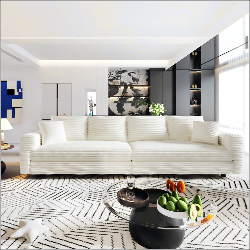 Canapé 102,4 po en velours côtelé 102,4 po avec coussins moelleux et coussins moelleux modernes et siège profond convertible pour le salon et la chambre à coucher