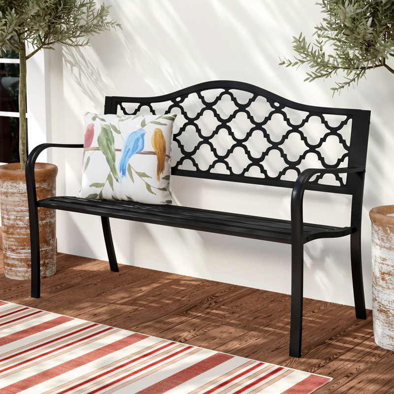 Farrelly Decorative Lattice Cast Iron 2-Person Outdoor Garden Bench