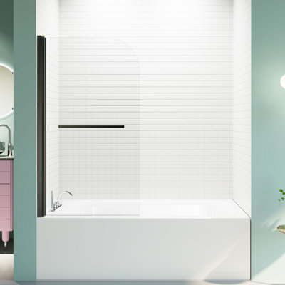 55 In. H * 31 Wframeless Pivot Shower Doorbathtub6mm Thick Tempered Glassblack Finishpivot Lifting Structureergonomic Handle W Hbathtub Door1/4"  6Mm  - Mechanismsafety Fillet