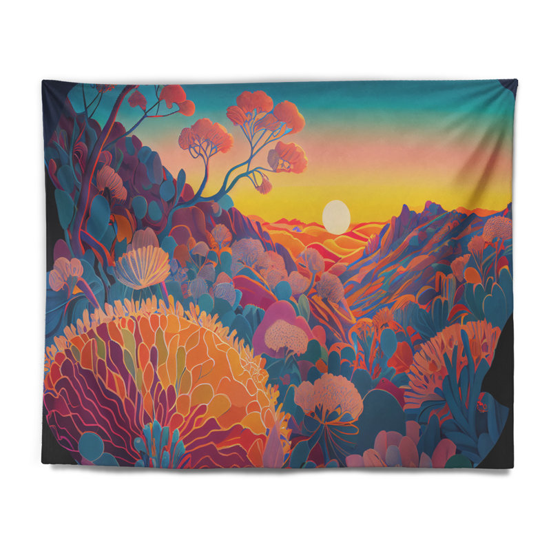 Polyester avec fleurs colorées pendant l'heure dorée IV et tapisserie, H 32 po x l 39 po