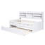 Lit simple en bois avec tablettes intégrées, trois tiroirs et lit gigogne en blanc délavé, 3 tablettes