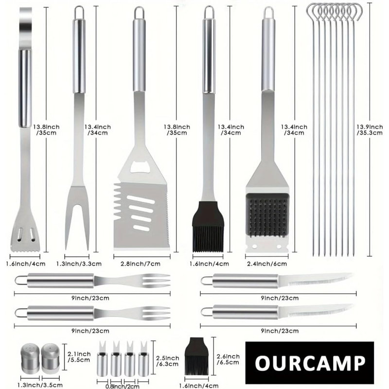 Premium BBQ Grill Tool Set, 24 Piece Stainless Steel Barbecue Accessories Kit With Carrying Case, Professional Grilling Utensils For Outdoor Cooking, Camping, Mens Gift