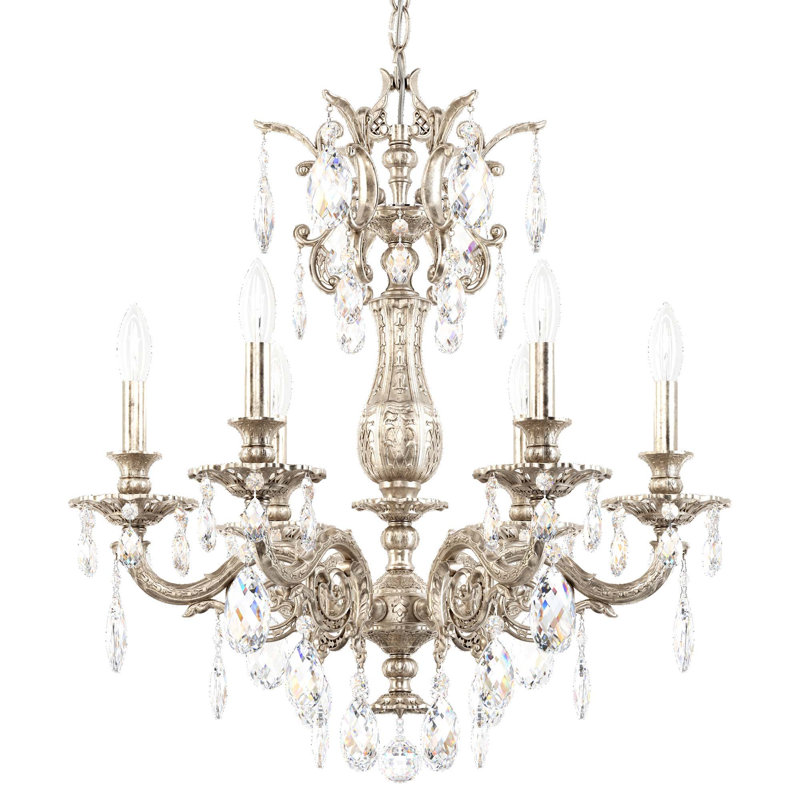 Milano 6 Light 24in x 26.5in Chandelier in Etruscan Gold with Clear Radiance Crystals, Czech, Antique Silver