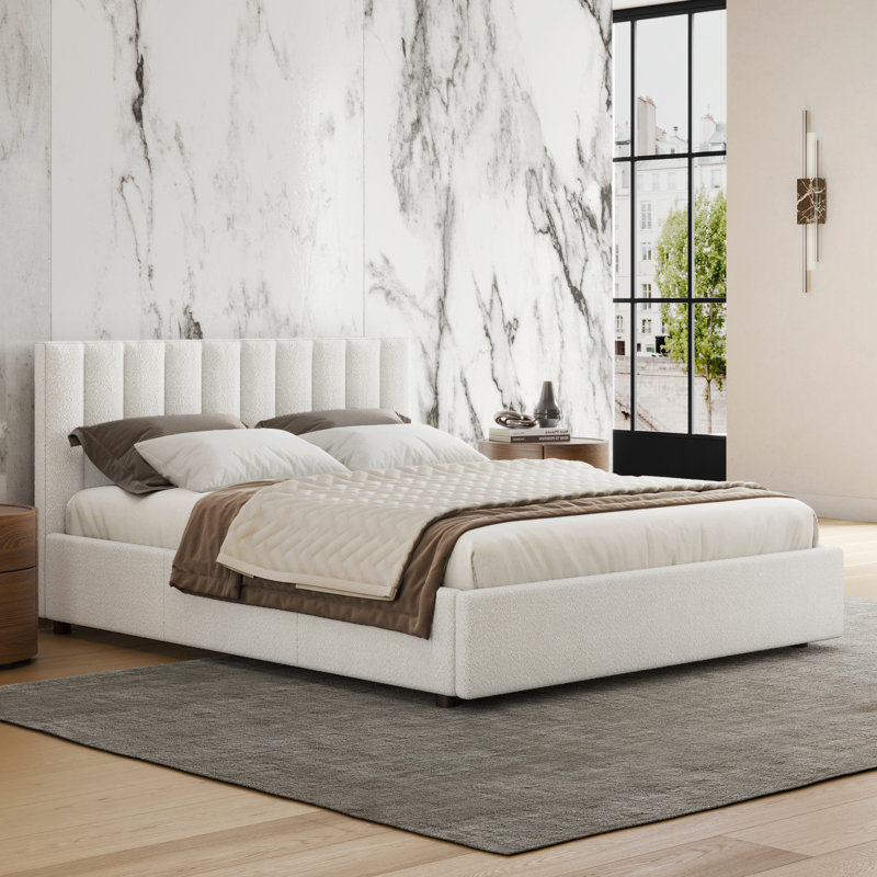 Petillo Jaxon Upholstered Platform Bed, King, White