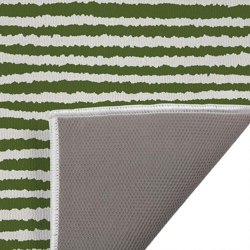 Tapis de toilette rectangulaire absorbant et antidérapant Long Gen, L 34 po x L 21 po, Vert olive rayé