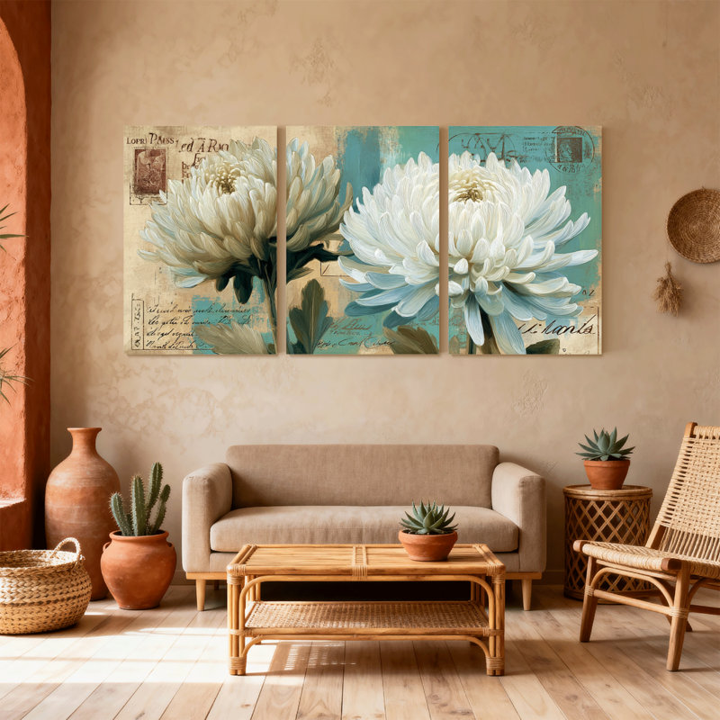 Plantes et fleurs, ensemble de 3 reproductions d'art sur toile, H 36 po x l 72 po