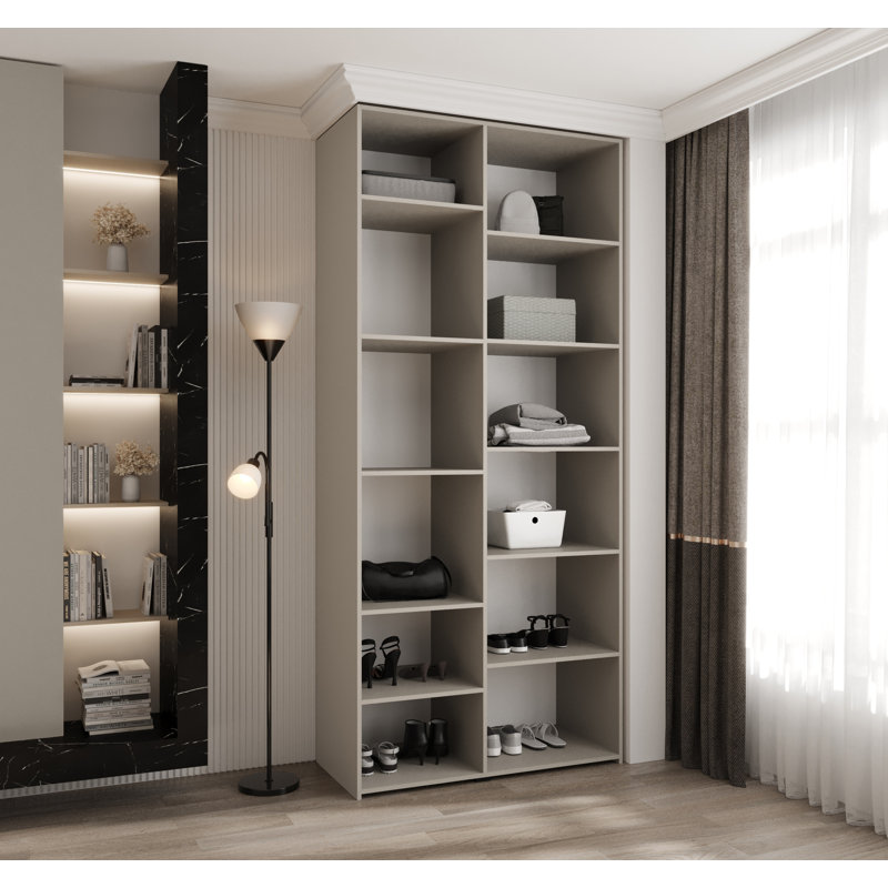 2 Door Manufactured Wood Wardrobe, 245cm H x 110cm W x 40cm D, White Matt/Black Hanlde