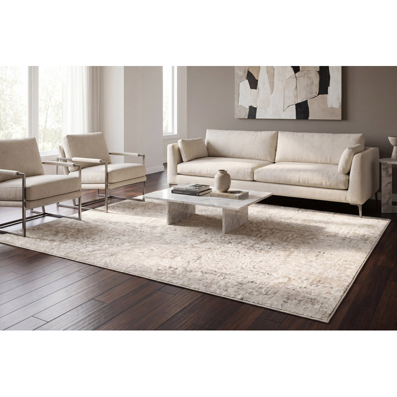 Tapis ivoire / beige à motif floral Bullis, Rectangle 9 pi 2 po x 12 pi 10 po
