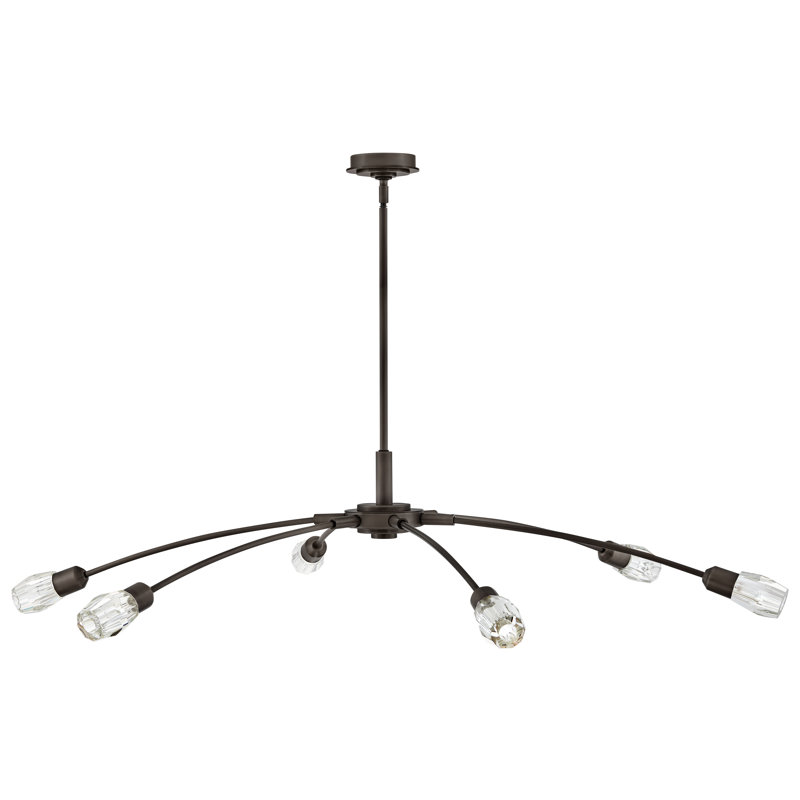 Atera Six Light Single Tier Chandelier w/ Faceted Clear Crystal Glass Shades, Black Oxide, 10" H x 60" W x 60" D