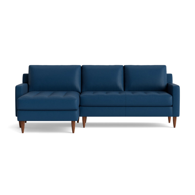 MCM Leather Chaise Sectional, Bison Deep Blue Top Grain Leather, Left Hand Facing