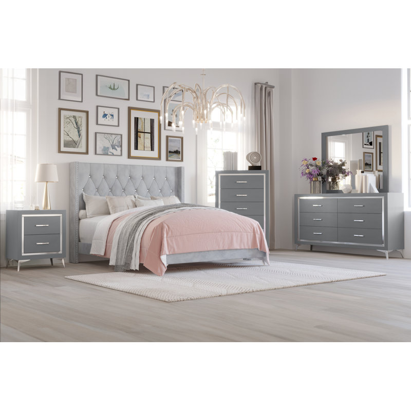 Maxo Upholstered Panel Bed, Full / Double, Gray