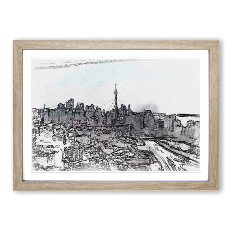 Snowy Toronto in Abstract - Picture Frame Graphic Art Print, Oak Framed, 27cm H x 36cm W x 2cm D