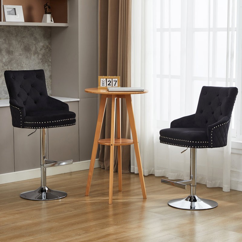 Jakhai Swivel Upholstered Adjustable Height Counter Stool with Metal Frame, Black, Chrome