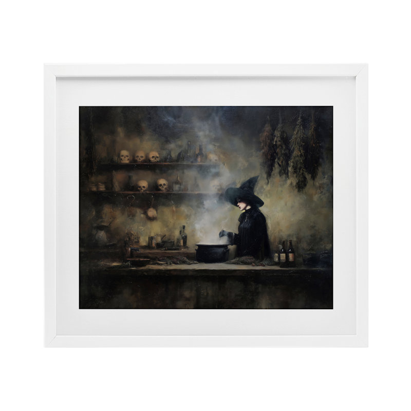 «Witch's Cauldron Brew», reproduction d'art sous verre encadrée par Arlington Prints, H 17 po x l 21 po, Cadre blanc côtier