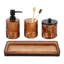 Ensemble d'accessoires de salle de bain, 4 pièces d'accessoires de salle de bain en verre ambré avec distributeur de savon à lotion, porte-brosse à dents, distributeur de support Qtip et plateau de meuble-lavabo, organisateur de meuble-lavabo de comptoir de salle de bain