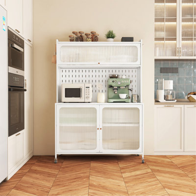 Garde-manger avec armoire, grand rangement avec portes en verre et tablettes réglables, armoire