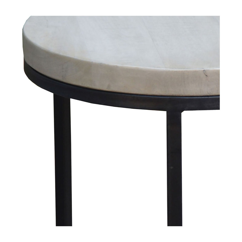 Bleached Mango Wood and Black Iron Round End Table