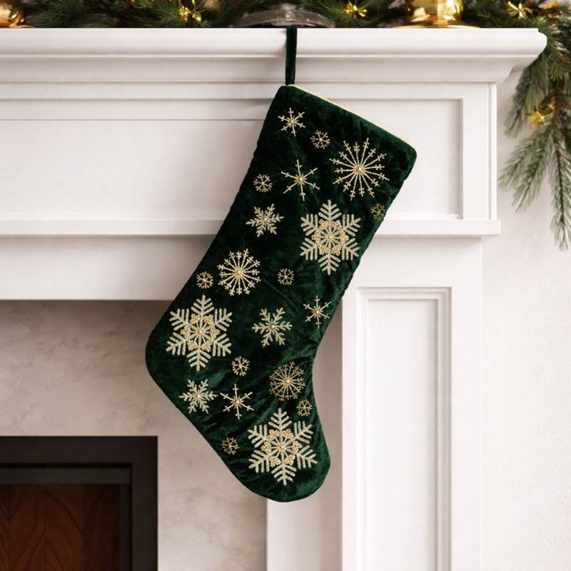 Chaussette de Noël en velours flocon de neige H 19,5 po