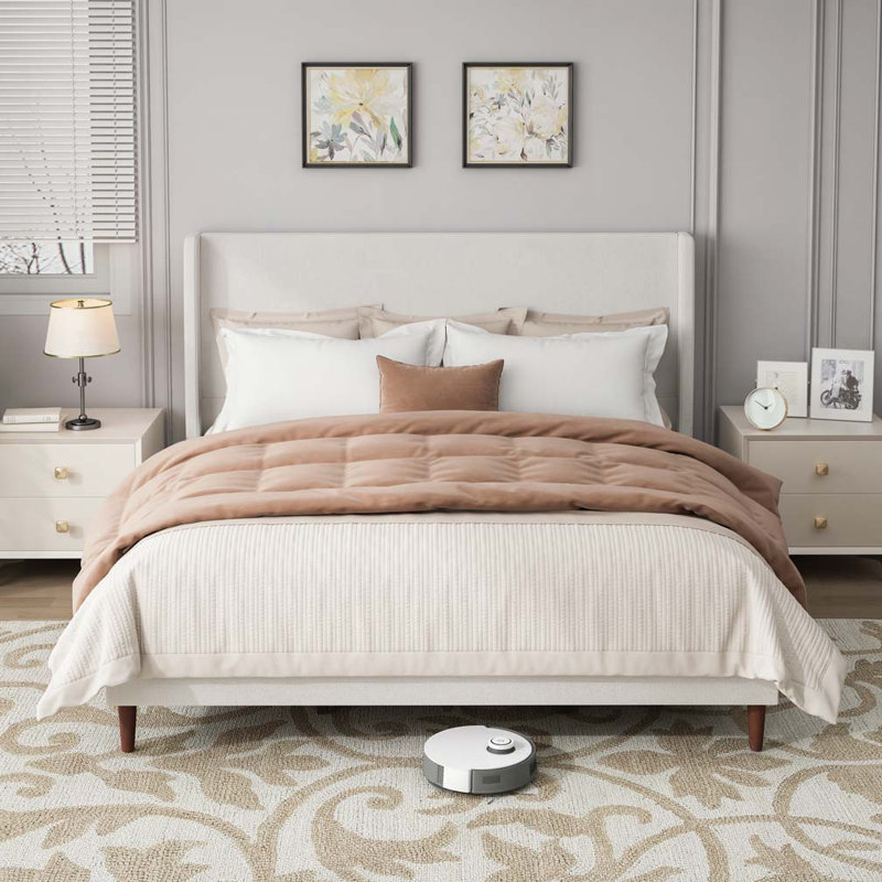 Chenille Fabric Upholstered Bed, King