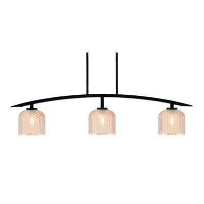 Kurve 3 Light Island Light Shown In Matte Black Finish With 6" Amber Textured Glass
