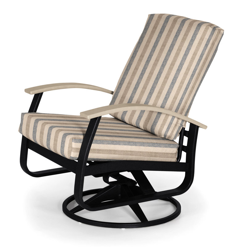 Chaise de patio pivotante avec coussin Askar, Toile Sunbrella® beige chiné, Désert P60, Noir texturé