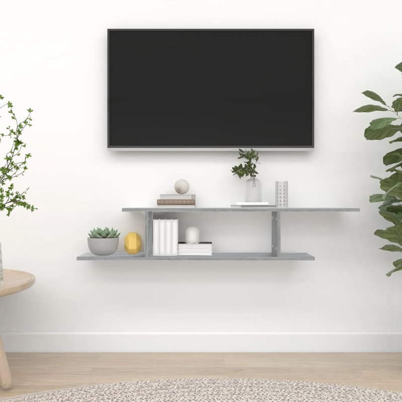 Aydeliz Unfinished Cube Shelf with Fireplace Included, Grey Sonoma