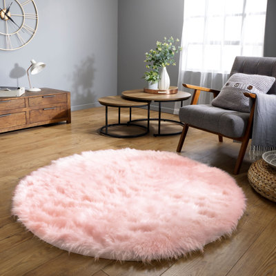 Haja Pink Fluffy Faux Sheepskin Fur Shag Area Rug